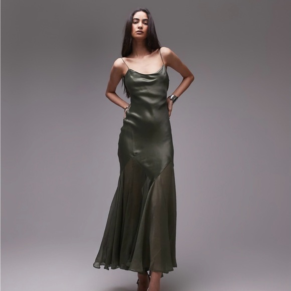 Satin mixed fabric Maxi Dress - Picture 1 of 3